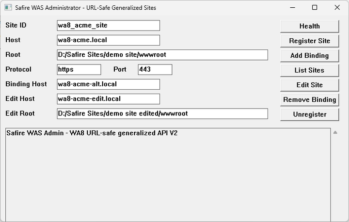 Safire WAS Administrator actual program screenshot